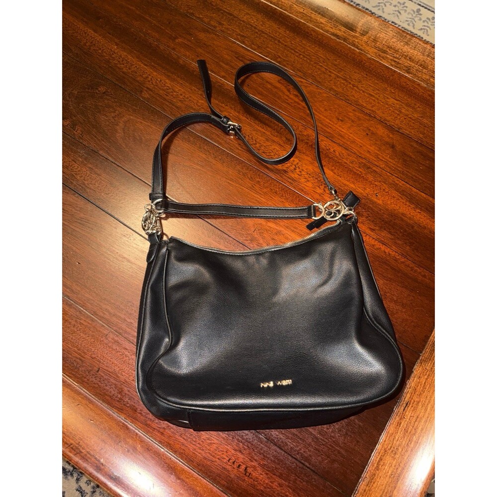 Nine West Black Crossbody Shoulder Bag Purse Gold Hardware Faux Leather